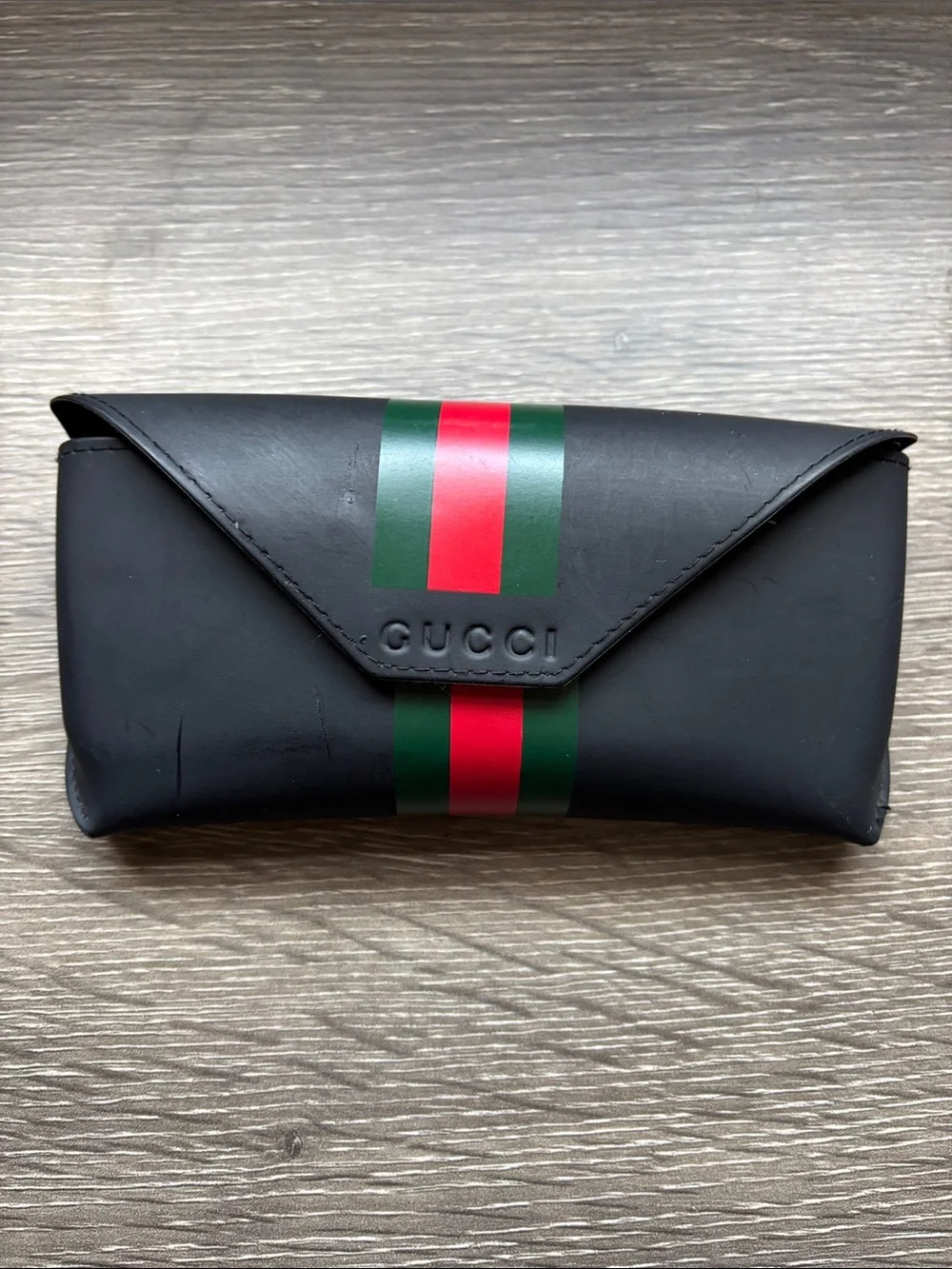 Gucci Black Sunglasses Case with Green and Red Stripe